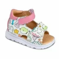 Сандалии ортопедические детские TWIKI TW-190-2 кожаные с открытым носом цвет белый, розовый, принт 